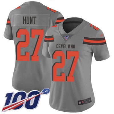 Nike Cleveland Browns #27 Kareem Hunt Gray Women's Stitched NFL Limited Inverted Legend 100th Season Jersey